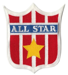 ALL STAR 5.5" RED STRIPED YELLOW STAR SHIELD LOGO SPORTS SEW ON STYLE PATCH - Picture 1 of 1