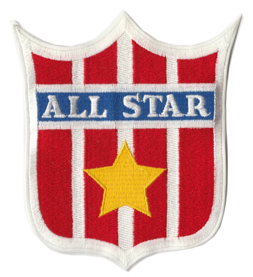 ALL STAR 5.5" RED STRIPED YELLOW STAR SHIELD LOGO SPORTS SEW ON STYLE PATCH - Image 1 of 1