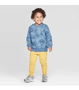 Cat & jack Toddler Boys' Sweatshirt Crew Fleece Dinosaur Blue Size 12M - Picture 1 of 3