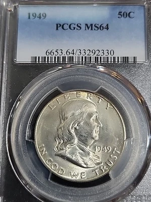 1949 50c Silver Uncirculated Franklin PCGS MS64 FBL  Free Shipping  - Image 1 of 2