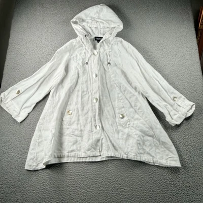 Jones New York Jacket Womens L White Linen Hooded Button Front Shacket Resort - Image 1 of 4