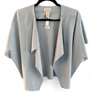 Chico's faux suede blue drape open front chiffon cardigan vest womens size 1 - Picture 1 of 8