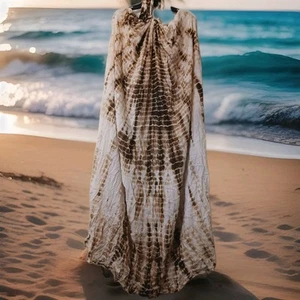Elan Dress, Brown + White Tie Dye Open Back Halter Maxi Dress Size: Medium - Picture 1 of 10