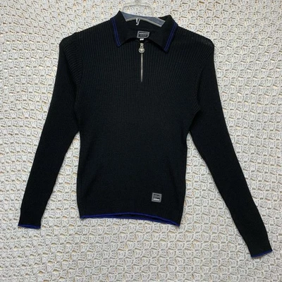 Versace Cable Knit Sweater Women M Black Virgen Wool Blend Long Sleeve 1/4 Zip - Image 1 of 4
