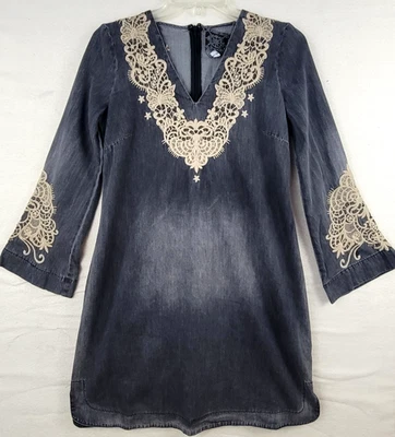 Vestido túnica Johnny Was Jade Neema talla XS gris bordado apliques de encaje boho Foto 1 de 4