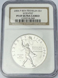 2006 P Ben Franklin Silver Dollar Scientist NGC PF69 Utltra Cameo P148 - Picture 1 of 2