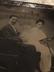 Antique Tintype Photograph Paranormal Child Ghost Image Parents In Automobile - Picture 1 of 8
