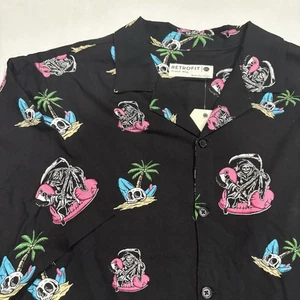 NWT men’s Retrofit Camp Collar Button Down Shirt, Surfing Reaper Black, Size XXL - Picture 1 of 8