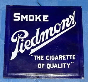 VTG Porcelain Piedmont The Virginia Cigarette Blue Two Sided Advertisement Sign - Picture 1 of 11