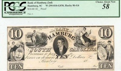 18__ Bank of Hamburg  Obsolete Haxby 86-G6 $10 Proof PCGS CAU 58 - Image 1 of 2
