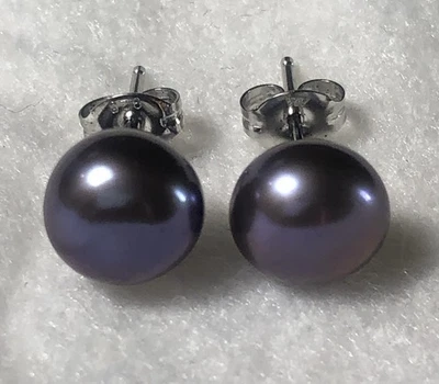 Novo - Brincos de prata esterlina roxa pérola de água doce 8mm 925 - Assinado WW - Imagem 1 de 4