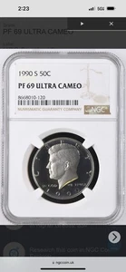 1990 S 50c Kennedy Half Dollar NGC PF69 Ultra Cameo Proof San Francisco - Picture 1 of 2