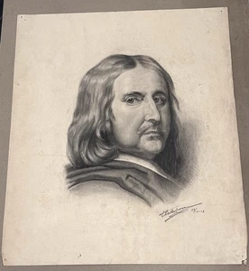 Antico disegno a matita - ritratto maschile - primi '900 - Foto 1 di 8