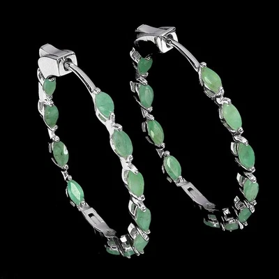 925 Sterling Silver Earrings Marquise Emerald Natural Gemstone Jewelry - Image 1 of 4