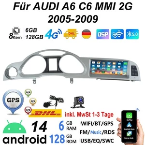 6+128G Carplay Autoradio Für Audi A6 C6 4F MMI 2G 2005-2009 8.8" Android GPS KAM - Bild 1 von 19