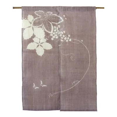 Japanese Traditional Handmade Linen Noren Curtain - Grape Purple Gray JP Made - Image 1 of 4