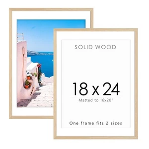 18x24 Solid Wood Poster Frame, Natural Wood Picture Frame with Paper Mat, Dis... - Picture 1 of 7