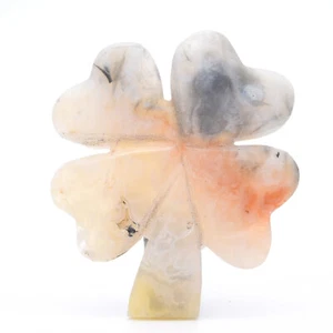 53mm Natural Pink Flower Agate Four Leaf Clover Crystal Gemstone Healing - Picture 1 of 2