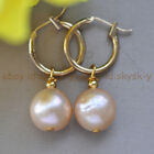 Genuine 12-13mm Natural Pink South Sea Round Real Pearl 14K Leverback Earrings