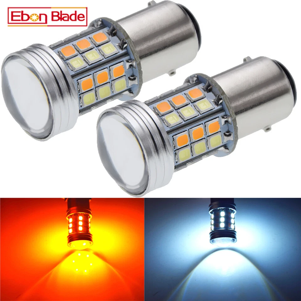 2 x 1157 BAY15D White/Amber Dual Color Switchback LED DRL Turn Siganl Light Bulb Foto 1 de 4