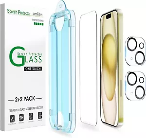 (2+2pack) amFilm for iPhone 15 -OneTouch Glass Screen & Lens Protector 6.1" - Picture 1 of 6
