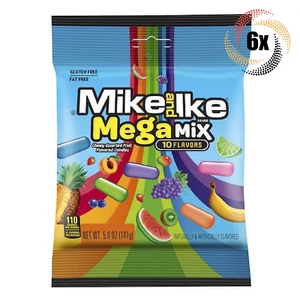 6x Bags Mike and Ike Mega Mix 10 Assorted Fruit Flavors Chewy Candy | 5oz - Picture 1 of 1