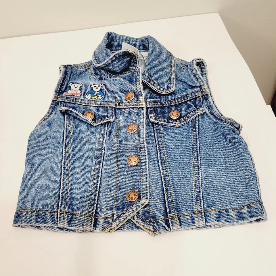 Toddler Cherokee Snap Button Denim Blue Jean Jacket SZ SM Teddy Bear Embroidered - Image 1 of 4