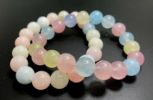 Pulsera elástica elástica redonda con cuentas de piedras preciosas arco iris Morganite - PGB132B - Imagen 1 de 5