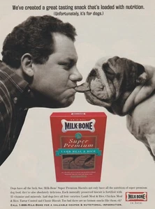 1998 Milk-Bone Dog Biscuits - Pug Bulldog & Owner Share Snack - Print Ad Photo - Picture 1 of 1