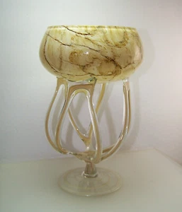 Polish Jozefina Jelly Fish Bowl Footed Candy Bowl Dish Mouth Blown Vintage SALE! - Picture 1 of 11