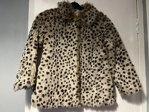 Girls 9-10 years M & S Kids Faux Fur Jacket Brown Cream Animal Print Button Up - Picture 1 of 6