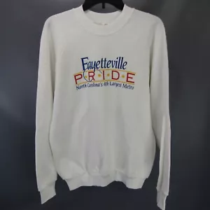 Felpa girocollo vintage Fayetteville Pride uomo taglia L punto singolo anni 90 NC - Foto 1 di 9