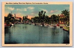 New River, Looking West from Highway Fort Lauderdale, Florida Vtg Linen Postcard - Picture 1 of 2