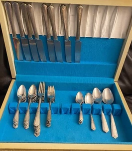 1881 Rogers & Co Oneida TEMPO 1930 Silverplate Svc for 8 Pl Sets & Box 50 Pc Lot - Picture 1 of 18