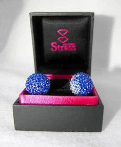Frederic Strass, Blue Swarovski Crystal, Sterling Silver Hook Earrings (14mm). - Bild 1 von 3