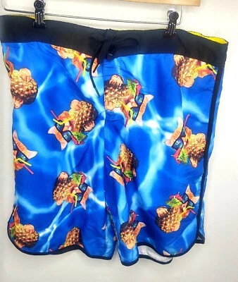 Bioworld Mens 2XL Cats Sunglasses Pineapple Drinks Mesh Lined Swim Trunks NNT - Image 1 of 4