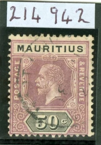 Sg 200 Mauritius 1913-22. 50c Dull Violet & Noir. Wmk Mult Couronne Ca, Perf 14 - Picture 1 of 2