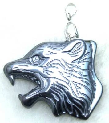 35mm Wolf Head Natural Black Hematite Pendant Necklace for Men Stone Jewelry - Image 1 of 3