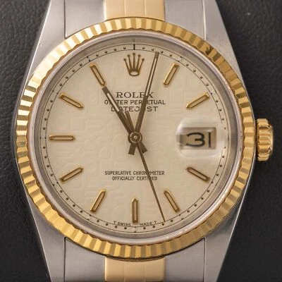 Rolex Datejust 16233 Gold Fluted Bezel Watch 36mm Two-Tone Jubilee Index Dial - Image 1 of 4