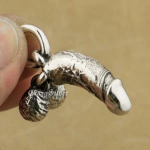Phallus Phallic Pendant 925 Sterling Silver Mens Biker Punk Style TA20C JP - Picture 1 of 12
