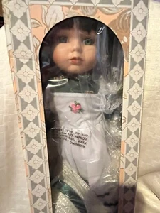 Colonial Doll Green Eyed Brown Hair Porcelain Doll - Picture 1 of 3