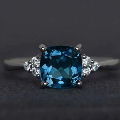 3.20Carat Cushion Cut Natural Topaz and Diamond Prong Ring 950PT Platinum Plated - Image 1 of 4