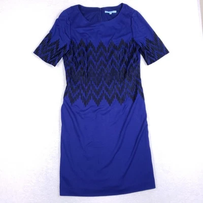 Antonio Melani Women's Sheath Dress Size 12 Royal Blue Black Chevron Lined - Image 1 of 4