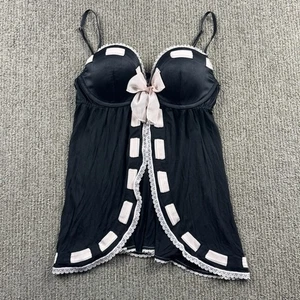 Victorias Secret Womens 36C Bow Babydoll Lingerie Padded Black Pink Coquette - Picture 1 of 7