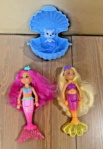 2 Barbie Dreamtopia Chelsea Mermaid Dolls '19 & '22 W/ Color Reveal Pet Mermaid - Picture 1 of 8