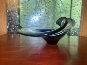 MCM BLUE ART GLASS BOWL - SCANDINAVIAN/ PAUL FLYGSFORS?UNSIGNED - Picture 1 of 14