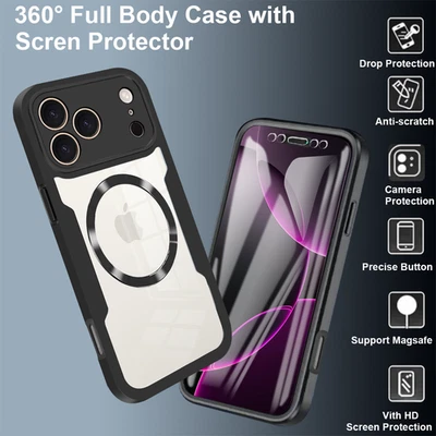 Shockproof Clear Full hard silicon case For iPhone 17 Pro Max 16 15 14 13Pro Max - Image 1 of 4