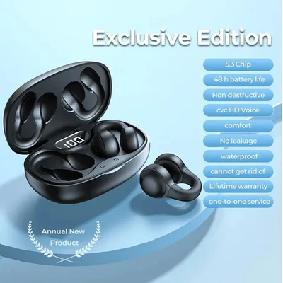 Open Ear Bone Conduction Headphones Bluetooth 5.3 Wireless Clip On Earbuds Adult - Image 1 of 4