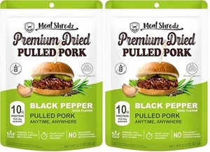 Meat Shredz Premium Dried Pulled Pork Black Pepper Flavor 2 Pack - Picture 1 of 2