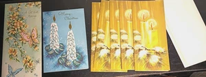 7 Unused 1946 RUST CRAFT Glitter Christmas Cards CANDLES, Butterfly Get Well - Picture 1 of 7